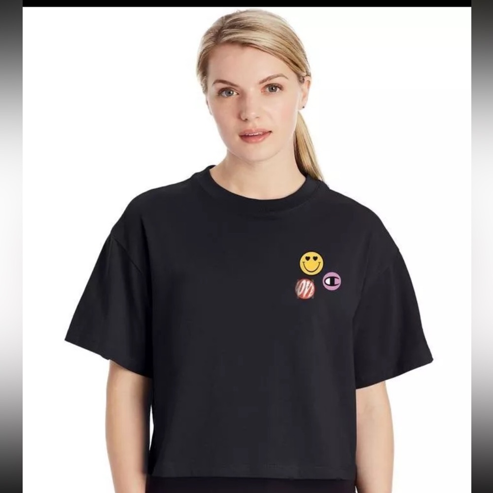BLACK CHAMPION SMILEY PATCH TEE